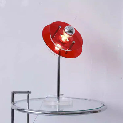 Modern Mid-Century Round Flying Saucer Iron Acrylic 1-Light Table Lamp For Bedroom