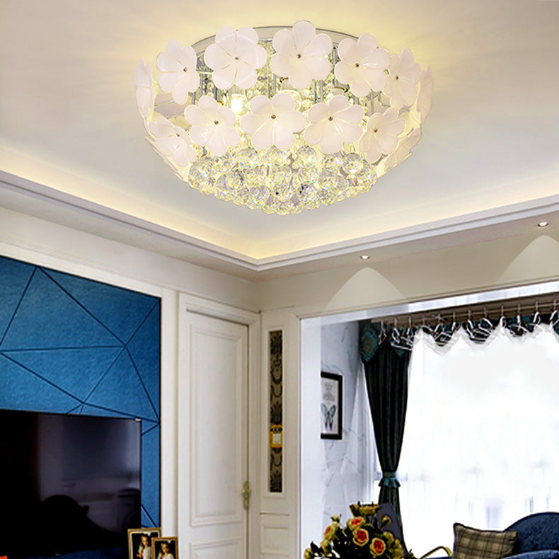 Contemporary Scandinavian Branch Floral Glass Crystal Metal 1/4/6/8/10 Light Flush Mount Ceiling Light For Living Room