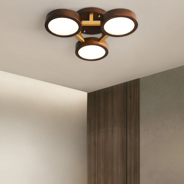 Modern Minimalist Branch Round Wood Hardware Acrylic LED Semi-Flush Mount Ceiling Light For Living Room