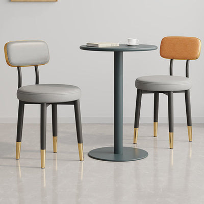 Modern Minimalist Round Upholstered Rectangular Back Leather Metal Dining Chair For Dining Room