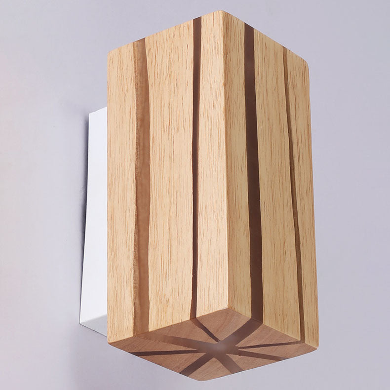 Modern Minimalist Geometric Cuboid Cracked Wood Grain LED Wall Sconce Lamp For Living Room