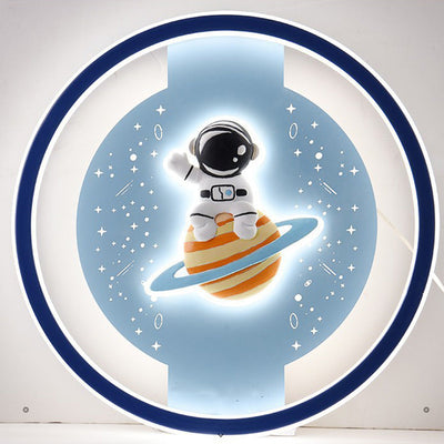 Contemporary Creative Childlike Spaceman Rabbit Design LED Kids Flush Mount Ceiling Light For Bedroom