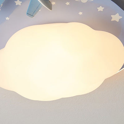 Contemporary Creative Resin Cartoon Airplane Rabbit Iron LED Kids Flush Mount Ceiling Light For Bedroom