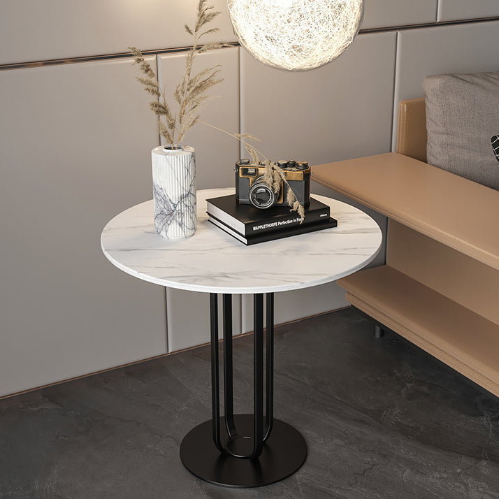 Modern Minimalist Round Rock Slab Iron Coffee Table For Living Room