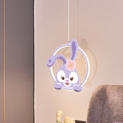 Contemporary Creative Kids Iron Aluminum Acrylic Circle StellaLou Rabbit LED Pendant Light For Bedroom