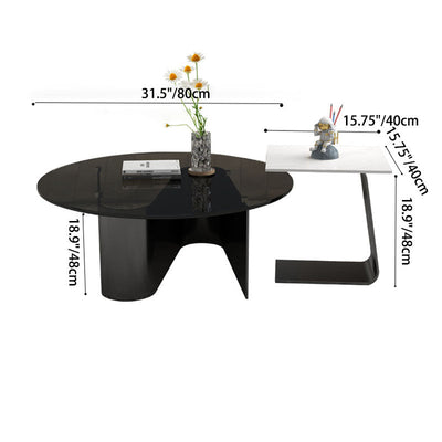 Modern Minimalist Round Square Glass Slate Metal Coffee Table For Living Room