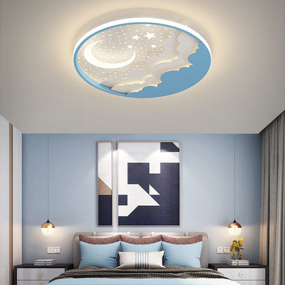 Contemporary Creative Cartoon Stars Moon Acrylic LED Kids Flush Mount Ceiling Light For Living Room