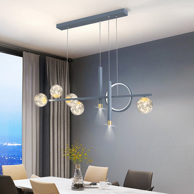 Modern Minimalist Round Ball Long Iron Aluminum Acrylic LED Island Light Chandelier For Dining Room