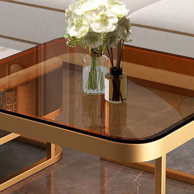 Modern Luxury Square Glass Top Nesting Coffee Table Drawer For Living Room