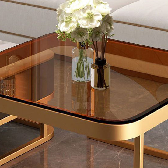 Modern Luxury Square Glass Top Nesting Coffee Table Drawer For Living Room