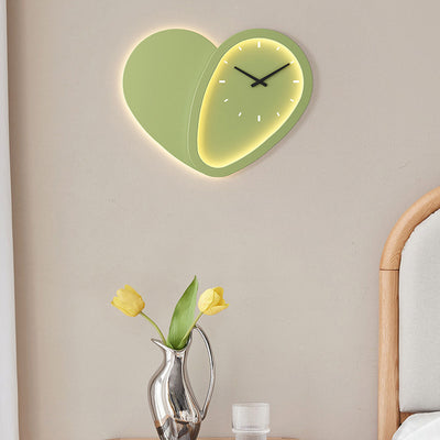 Contemporary Creative Round Decorative Clock Heart Iron Acrylic LED Wall Sconce Lamp For Bedroom