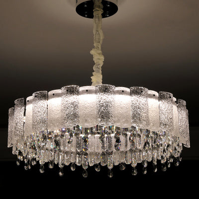 Traditional French Round Ripple Metal Crystal Glass LED Chandeliers For Living Room