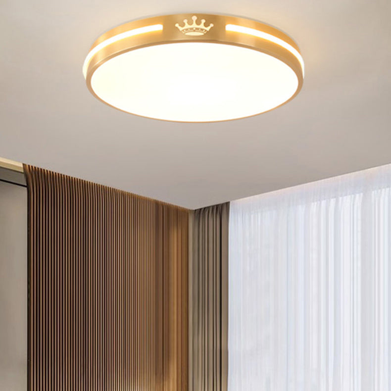 Modern Minimalist Round Crown Acrylic Copper LED Flush Mount Ceiling Light For Living Room