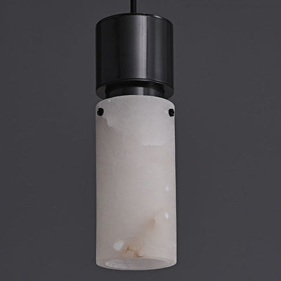 Traditional Chinese Copper Marble Cylinder 1-Light Pendant Light For Bedside