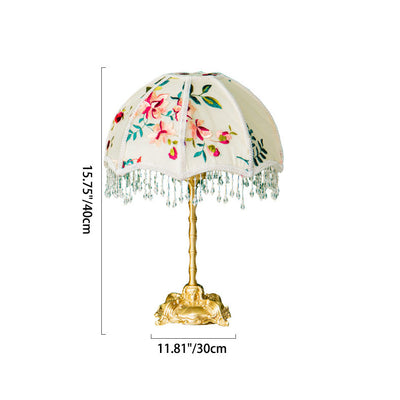 Traditional European Fabric Copper Dome Flower 1-Light Table Lamp For Bedside