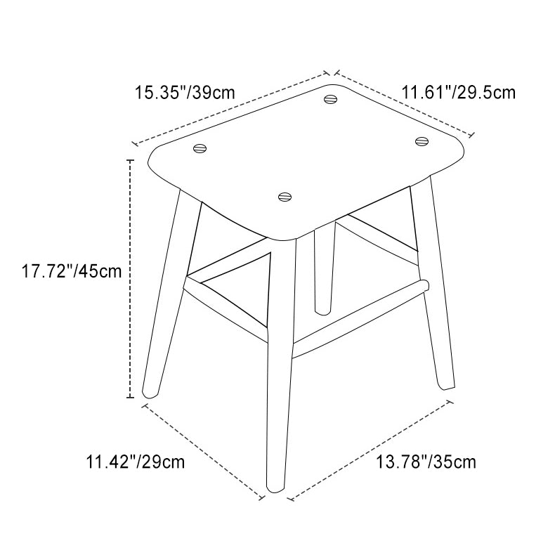 Traditional Japanese Square Wood Chair Footrest Four Legs For Living Room