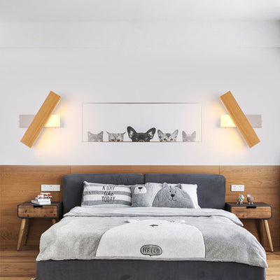 Contemporary Scandinavian Rectangular Solid Wood Iron LED Wall Sconce Lamp For Bedroom