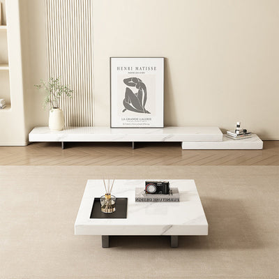 Modern Simplicity Square Slate Stainless Steel Wood Coffee Table 1-Tray For Living Room