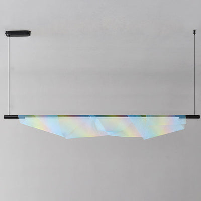 Modern Minimalist Iron Long Strip Rainbow Mesh Decor LED Island Light Pendant Light For Dining Room