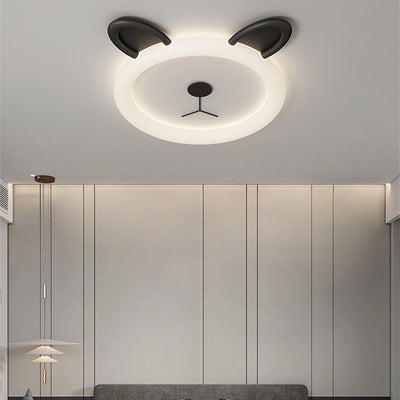 Contemporary Creative Cartoon Panda PE Resin LED Kids Flush Mount Ceiling Light For Bedroom