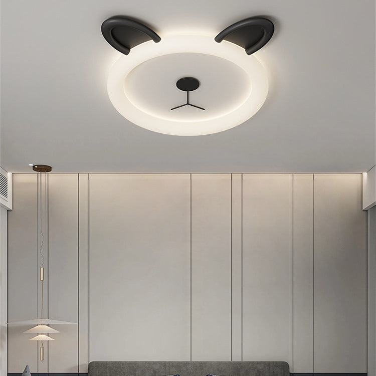 Contemporary Creative Cartoon Panda PE Resin LED Kids Flush Mount Ceiling Light For Bedroom