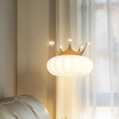 Contemporary Creative Kids Cloud Crown Iron PE Crystal LED Pendant Light For Bedroom