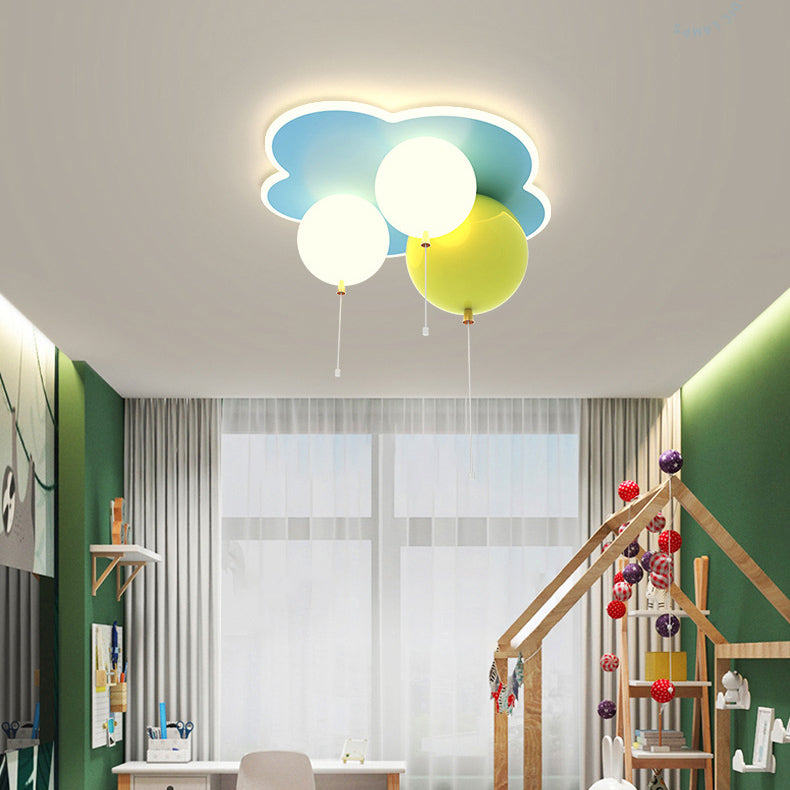 Modern Art Deco Balloon Flower Acrylic Iron LED Flush Mount Ceiling Light For Bedroom