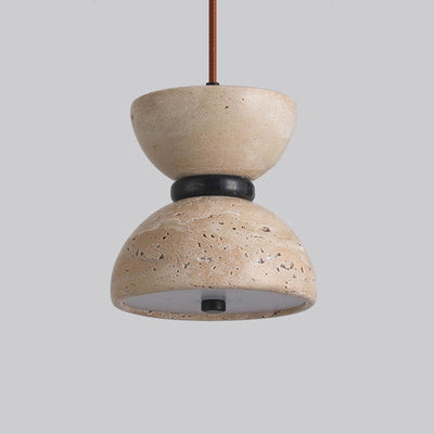 Traditional Japanese Bidirectional Dome Travertine Stone Shade LED Pendant Light For Dining Room