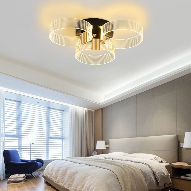 Modern Minimalist Multi Round Aluminum Acrylic LED Semi-Flush Mount Ceiling Light For Living Room