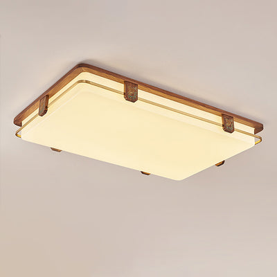 Traditional Chinese Walnut Copper Acrylic Round Square Rectangular LED Flush Mount Ceiling Light For Living Room