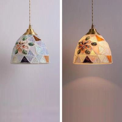 Traditional Tiffany Shell Decor Stained Glass Semicircle 1-Light Pendant Light For Bedroom