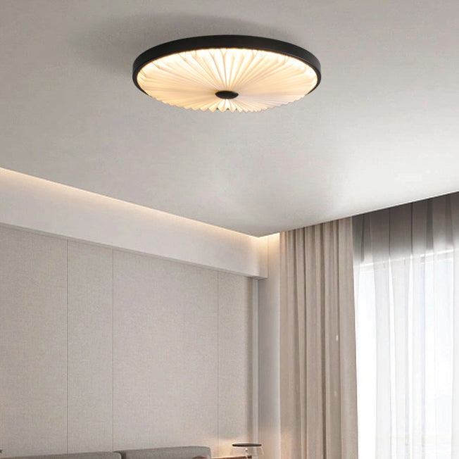 Contemporary Nordic Iron PVC Folding Fan Blade Pleat Round LED Flush Mount Ceiling Light For Living Room