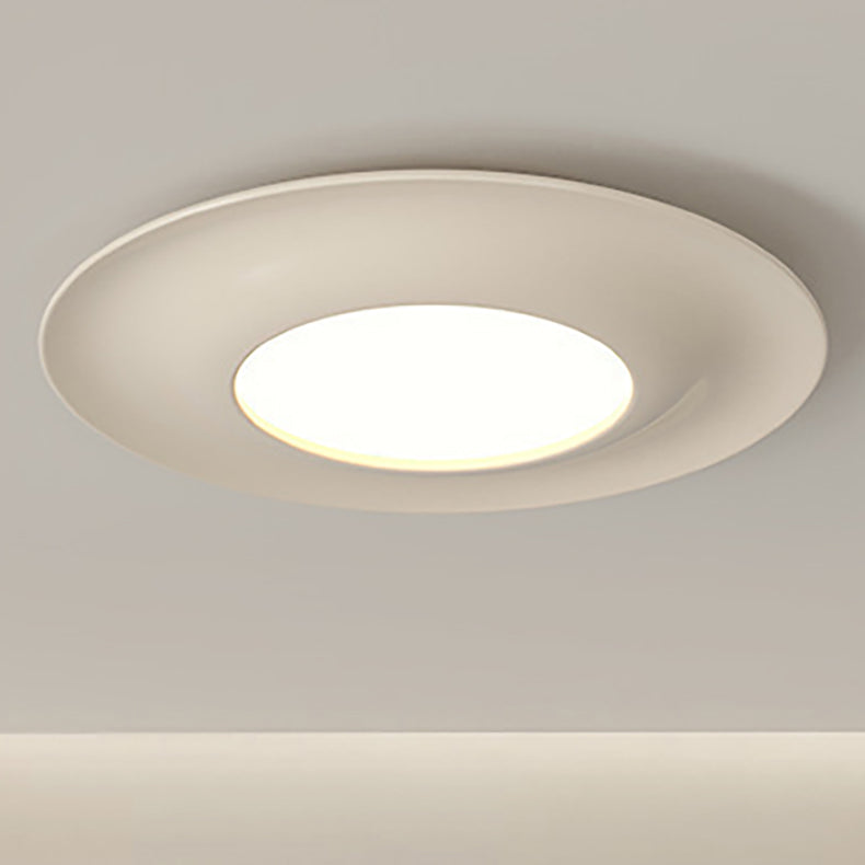 Contemporary Scandinavian Macaron Fiberglass Iron Round LED Flush Mount Ceiling Light For Bedroom