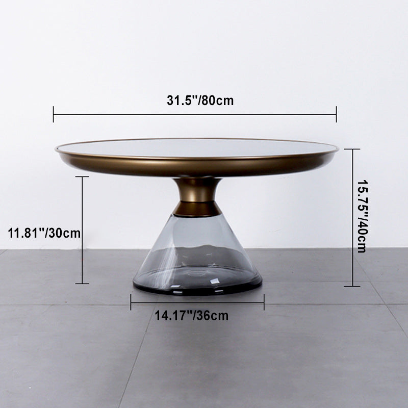 Contemporary Luxury Round Glass Stainless Steel Coffee Table 1-Tier For Living Room