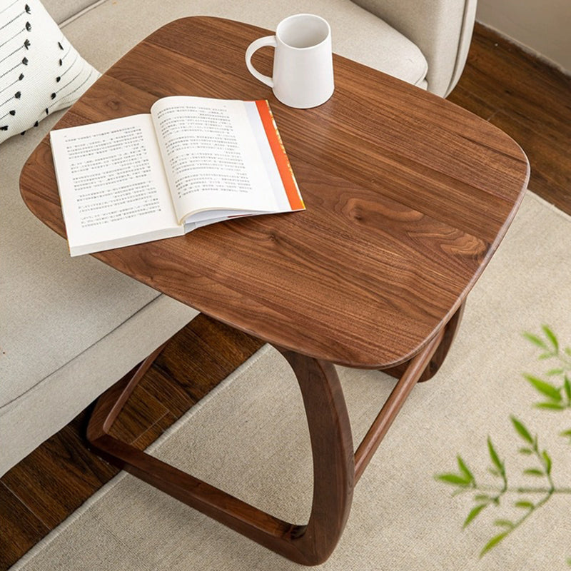 Contemporary Nordic Rectangular C Shape Walnut Ash Wood End Table Embedded For Living Room