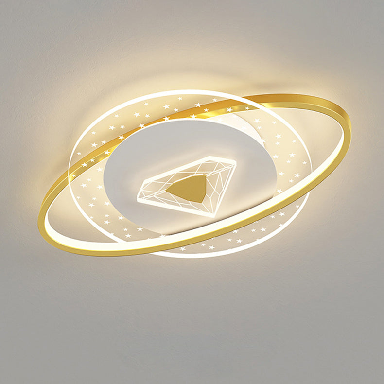 Contemporary Creative Kids Round Circle Diamond Iron Acrylic LED Flush Mount Ceiling Light For Bedroom