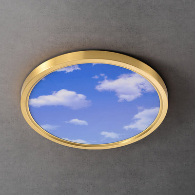 Modern Simplicity Full Copper Blue Sky Cloud Design Round Acrylic Shade LED Flush Mount Ceiling Light For Living Room