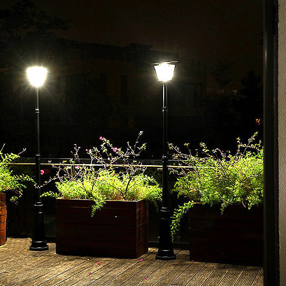 Traditional Chinese Solar Waterproof Aluminum Alloy Glass Cylinder LED Landscape Lighting Outdoor Light For Garden