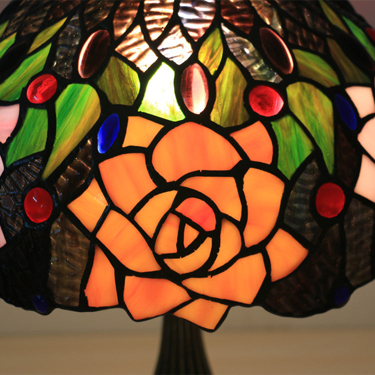 Traditional Tiffany Bloom Floral Stained Glass 1 - Light Table Lamp For Bedroom