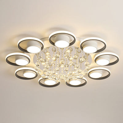 Modern Simplicity Acrylic Circle Ring Shade Iron Crystal LED Flush Mount Ceiling Light For Living Room