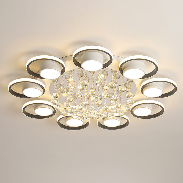 Modern Simplicity Acrylic Circle Ring Shade Iron Crystal LED Flush Mount Ceiling Light For Living Room