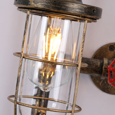 Industrial Metal Cage 2-Light Pipes Wall Sconce Lamp