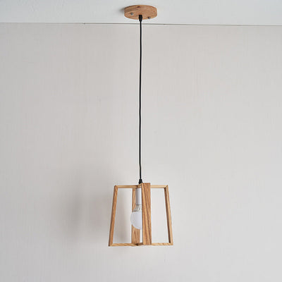 Traditional Japanese Square Solid Wood 1-Light Pendant Light For Bedroom