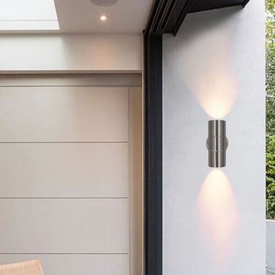 Modern Minimalist Stainless Steel Cylinder 2-Light Wall Sconce Lamp