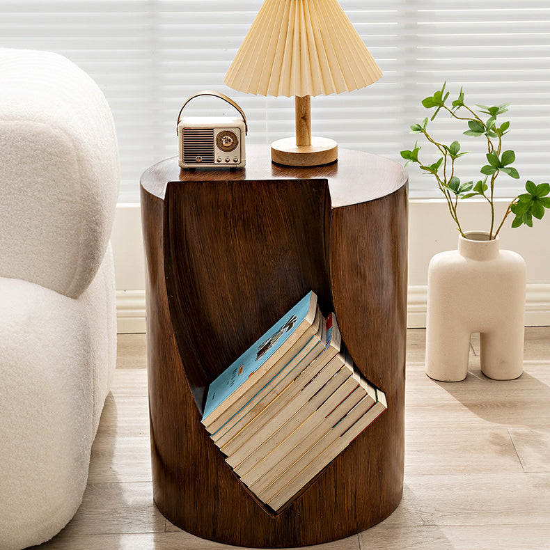 Contemporary Creative Wood Stump Cylinder Resin End Table Storage For Study