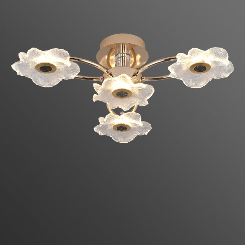 Contemporary Luxury Gold Finish Frame Enamel Bauhinia Glass Shade LED Semi-Flush Mount Ceiling Light For Living Room