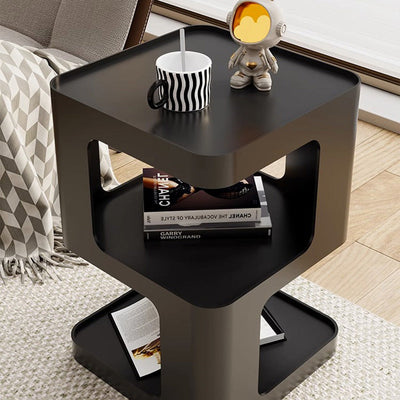 Modern Minimalist Square Metal End Table Two Tier For Living Room