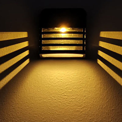 Outdoor Solar Square Striped Cage LED Waterproof Wall Sconce Lamp