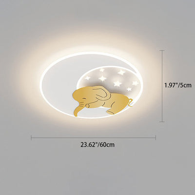 Contemporary Creative Iron Acrylic Round Elephant Rabbit LED Flush Mount Ceiling Light For Bedroom