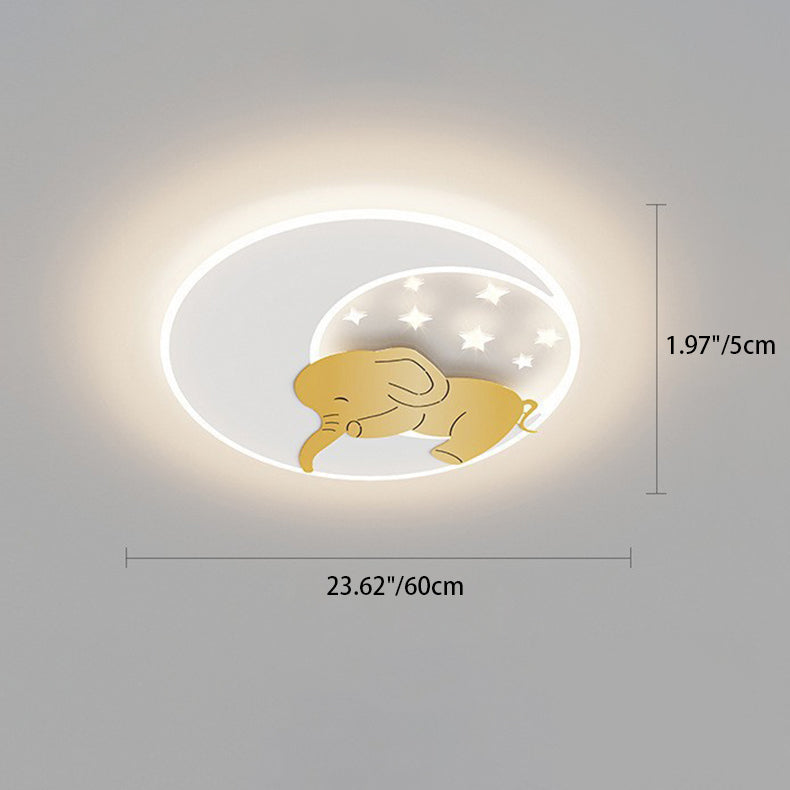 Contemporary Creative Iron Acrylic Round Elephant Rabbit LED Flush Mount Ceiling Light For Bedroom